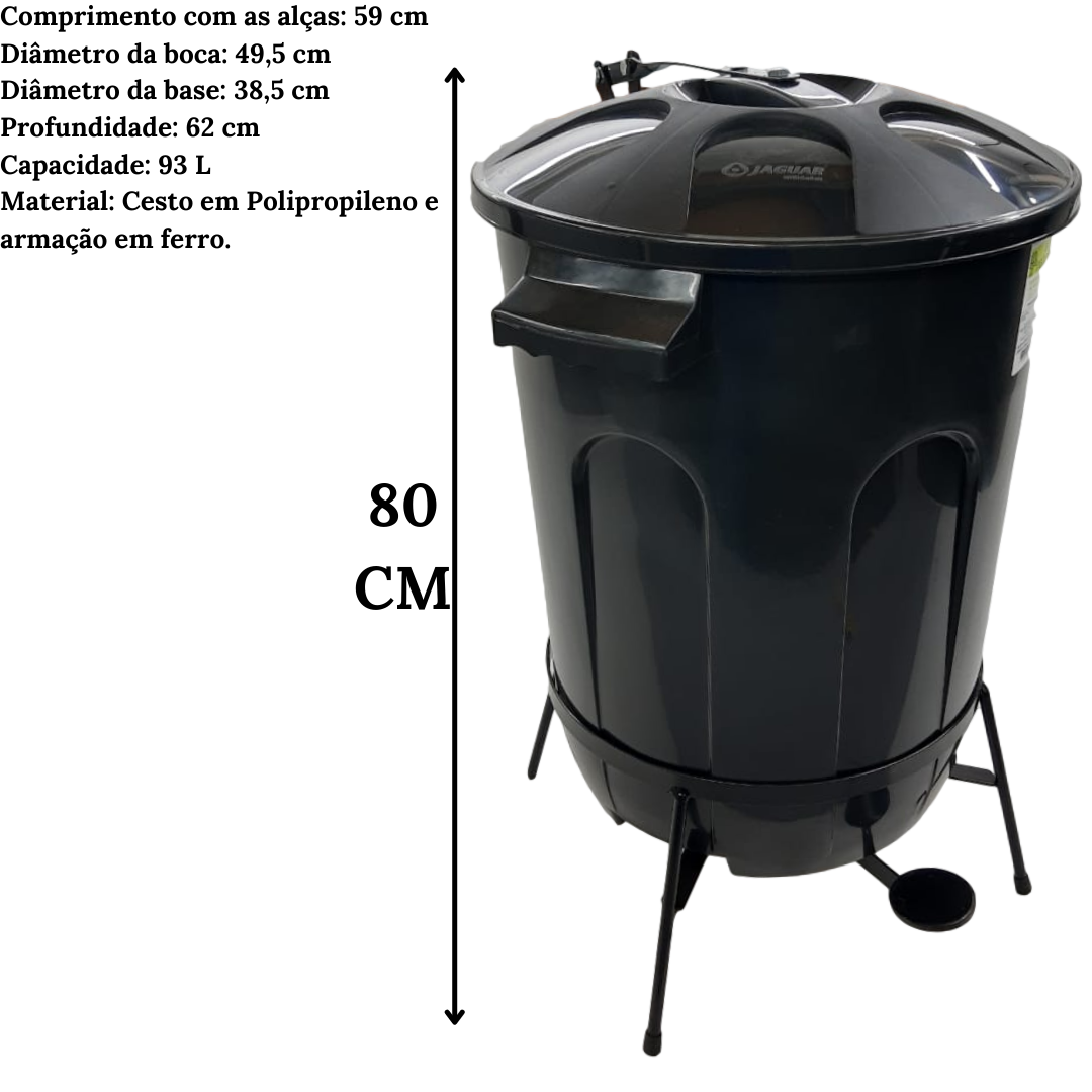 Lixeira Cesto Fechado 93L C/ Armação Pedal Ferro - A Gourmet
