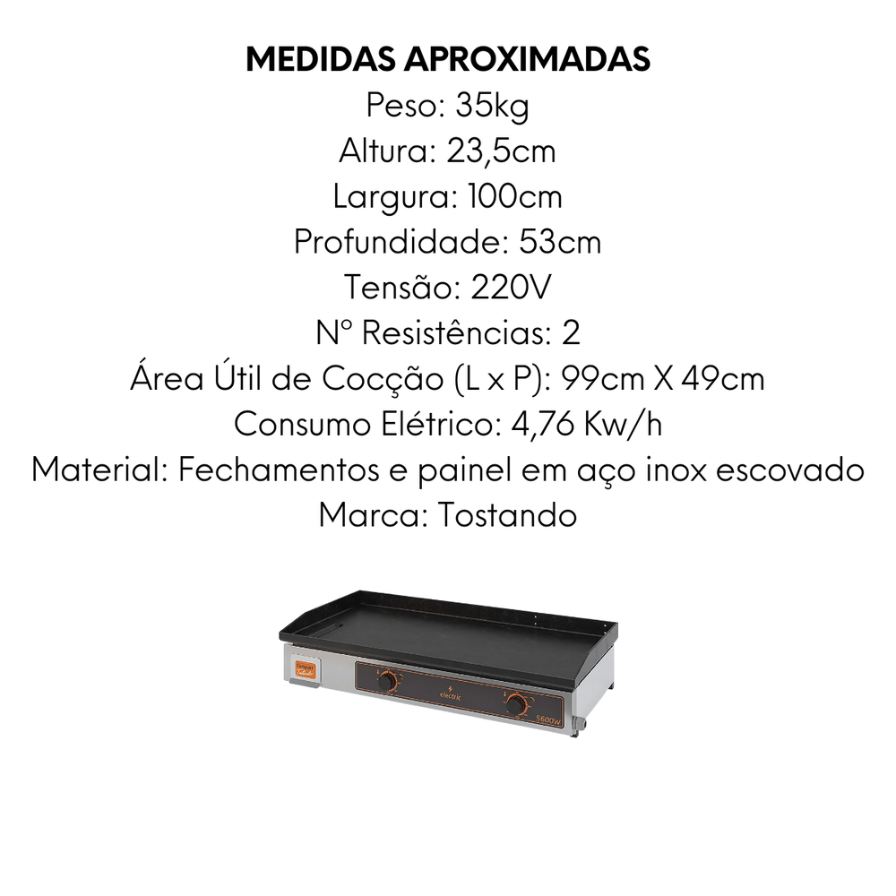 Chapa Bifeteira 100cm 220V - A Gourmet