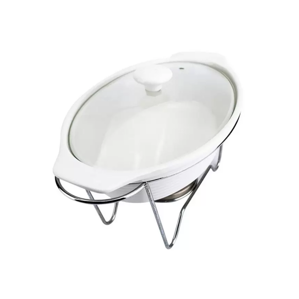 Rechaud Oval de Porcelana Com Queimador e Suporte 2,3L Dynasty