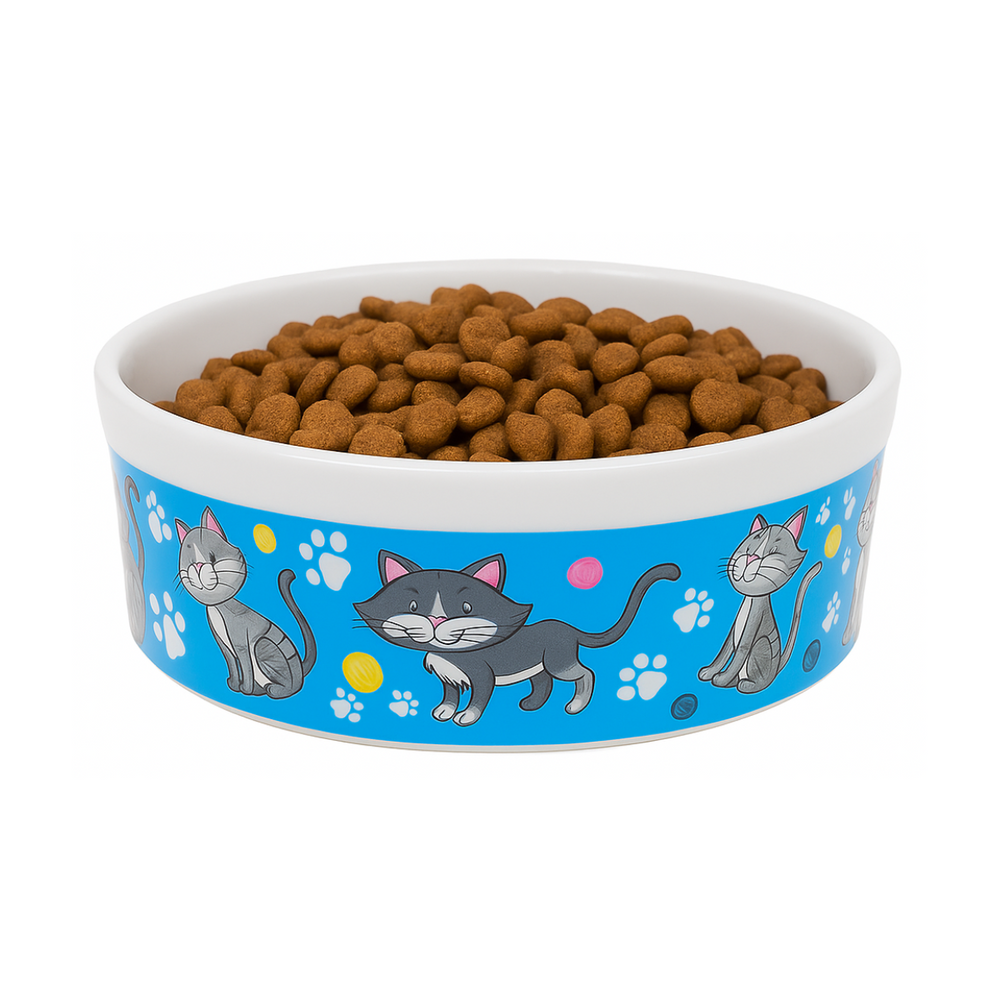 Comedouro Azul Gato de Porcelana 600ml BelaVista Comedouro