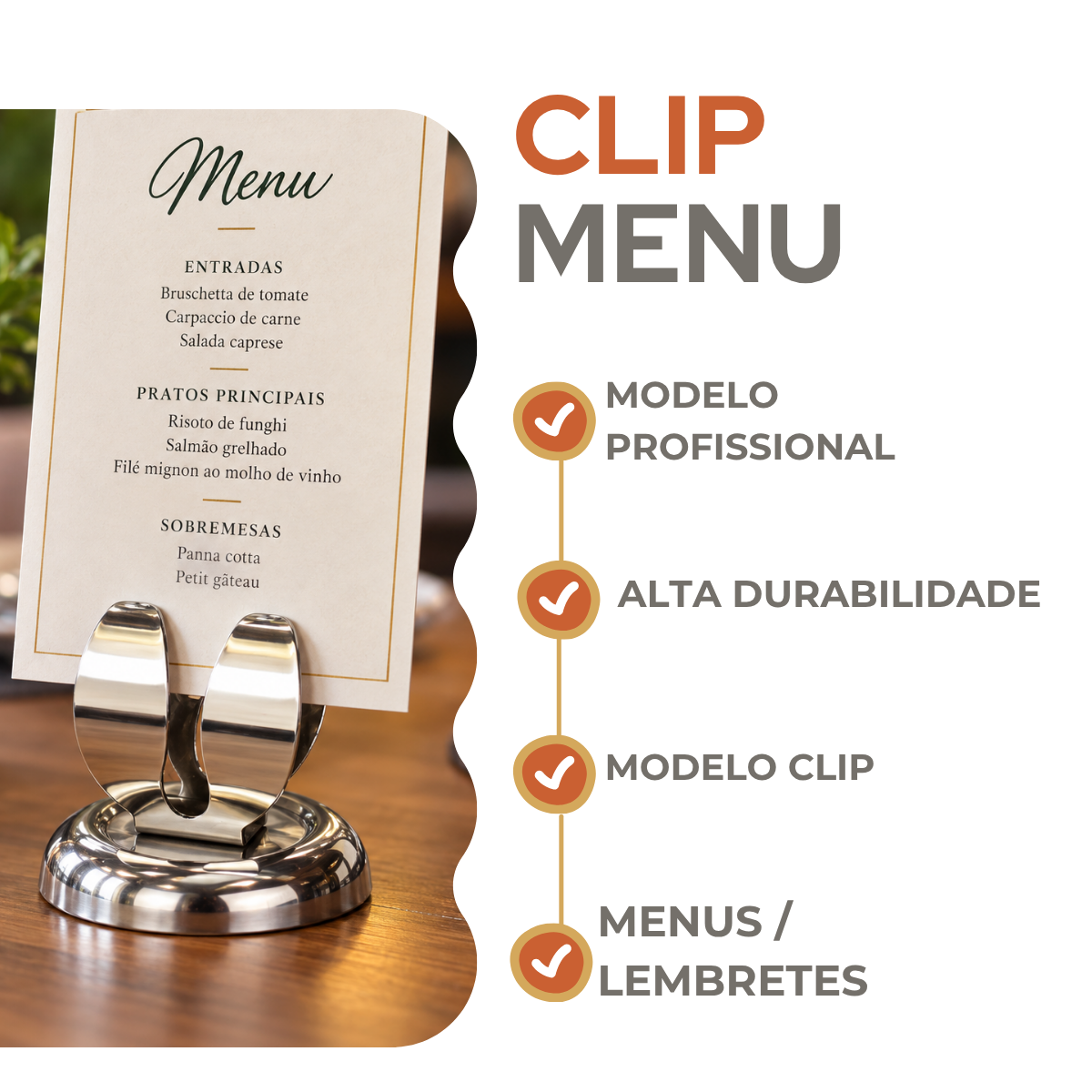 Clip para Menu ou Cartão em Aço Inox