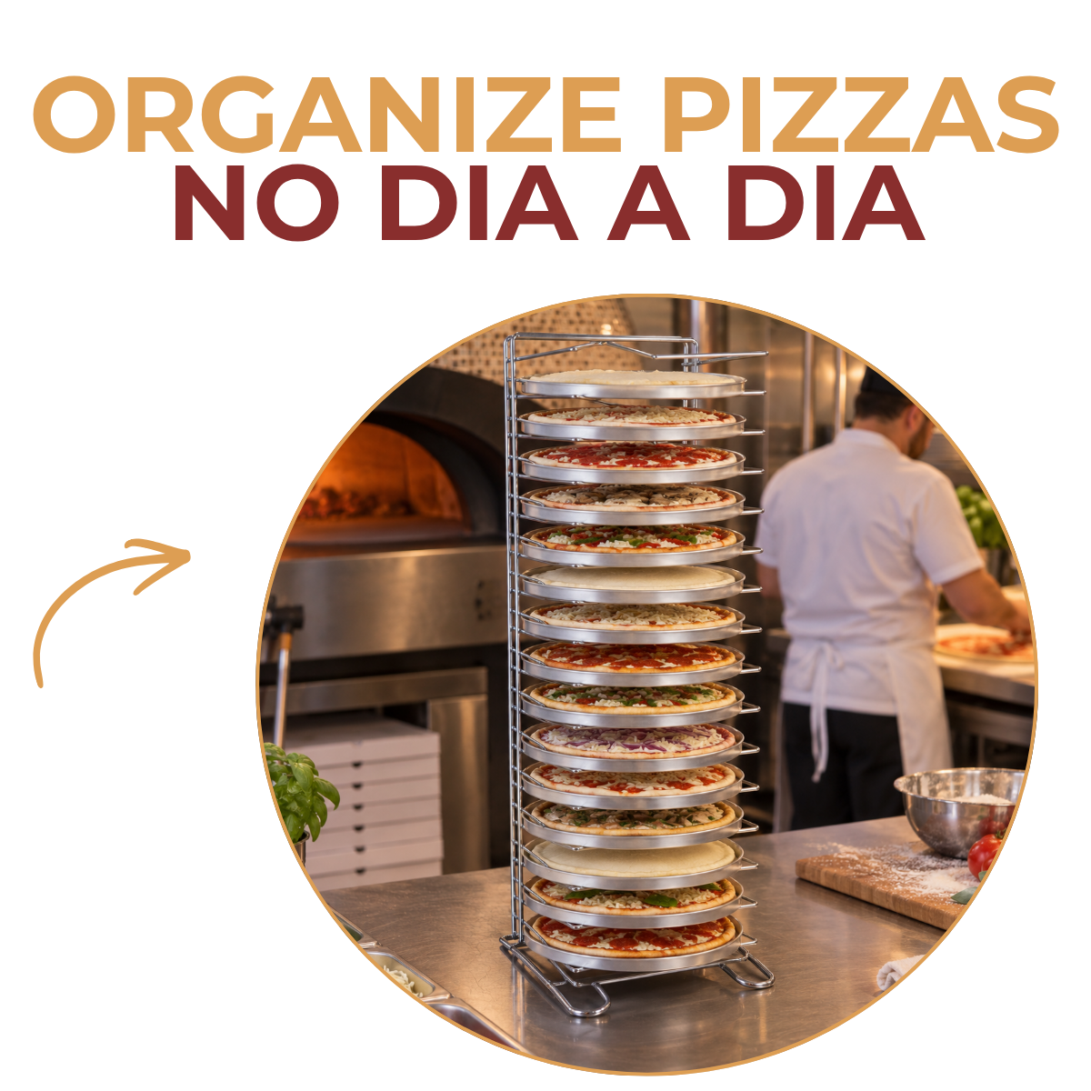 Suporte Cromado para 15 Formas de Pizza 64,5cm Profissional