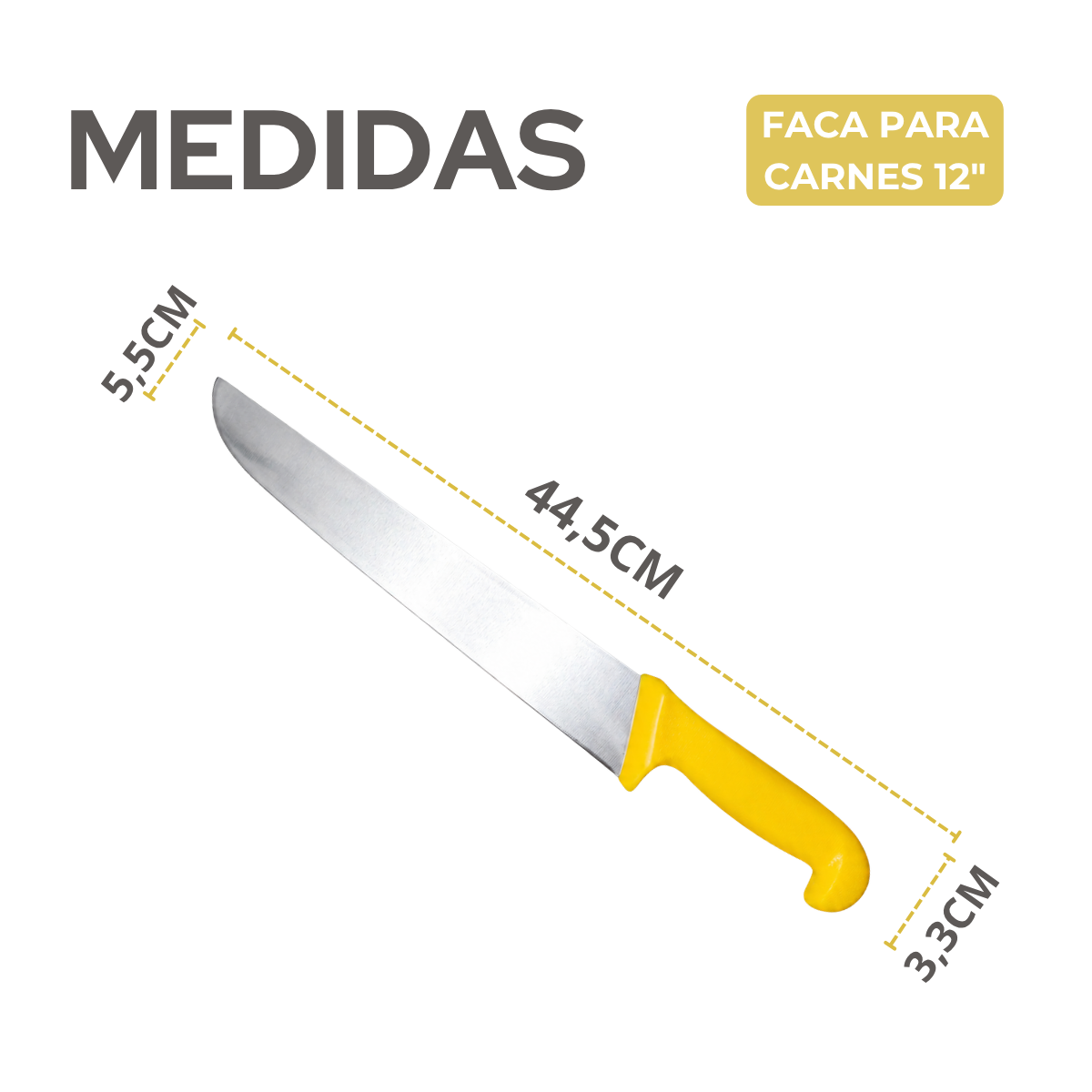 Faca Carne 12° Cabo Amarelo