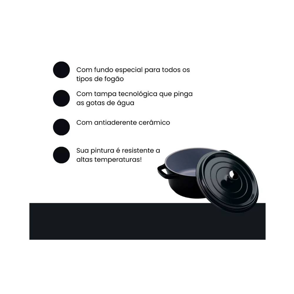 Caçarola Redonda Preta de Ceramica 6,8L Hercules