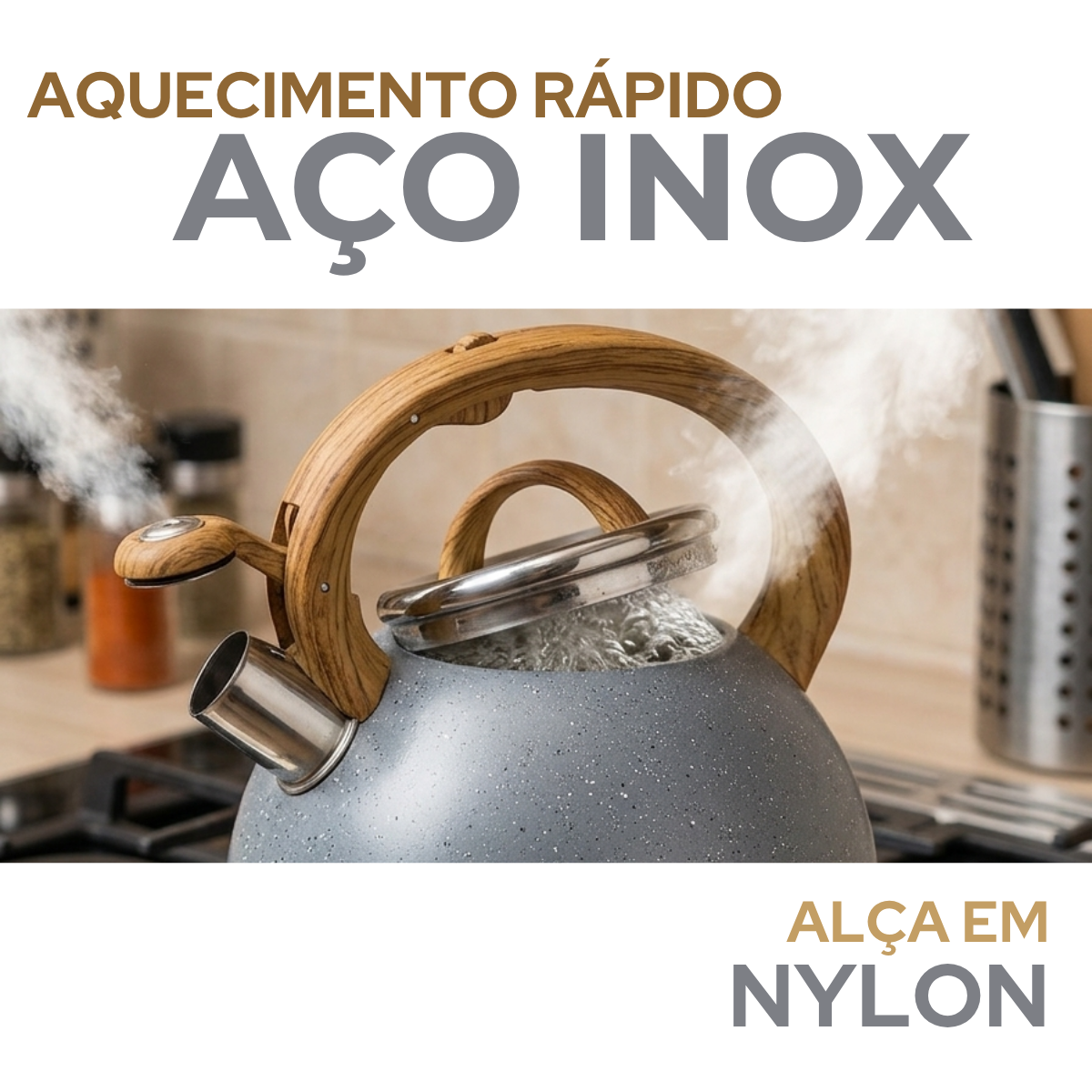 Chaleira Cinza Grey Com Apito 3 Litros