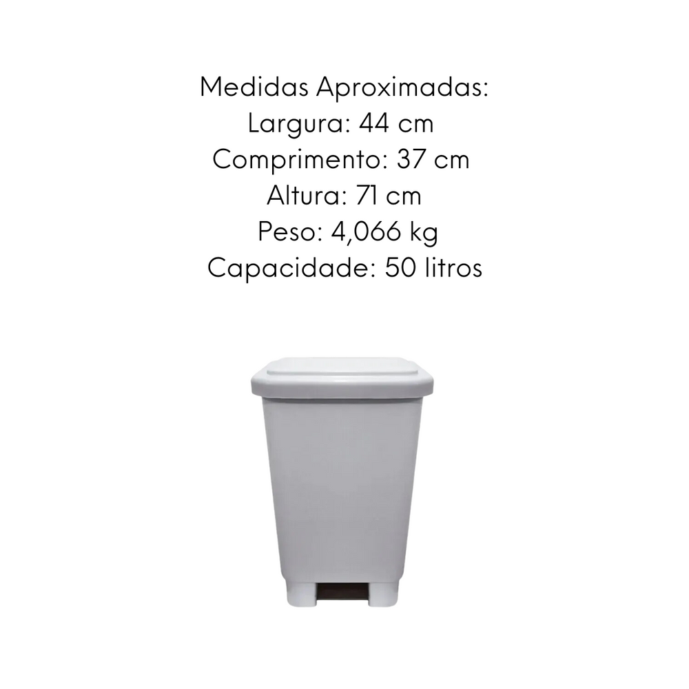 Lixeira Retangular Branca com pedal 50L OU