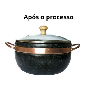 Panela Pedra Sabão Com Tampa de Vidro 1L Val Pedra Sabão