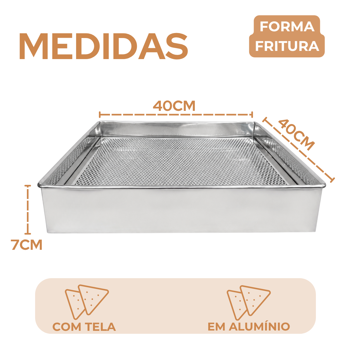 Forma quadrada com tela 40cm escorredor de fritura
