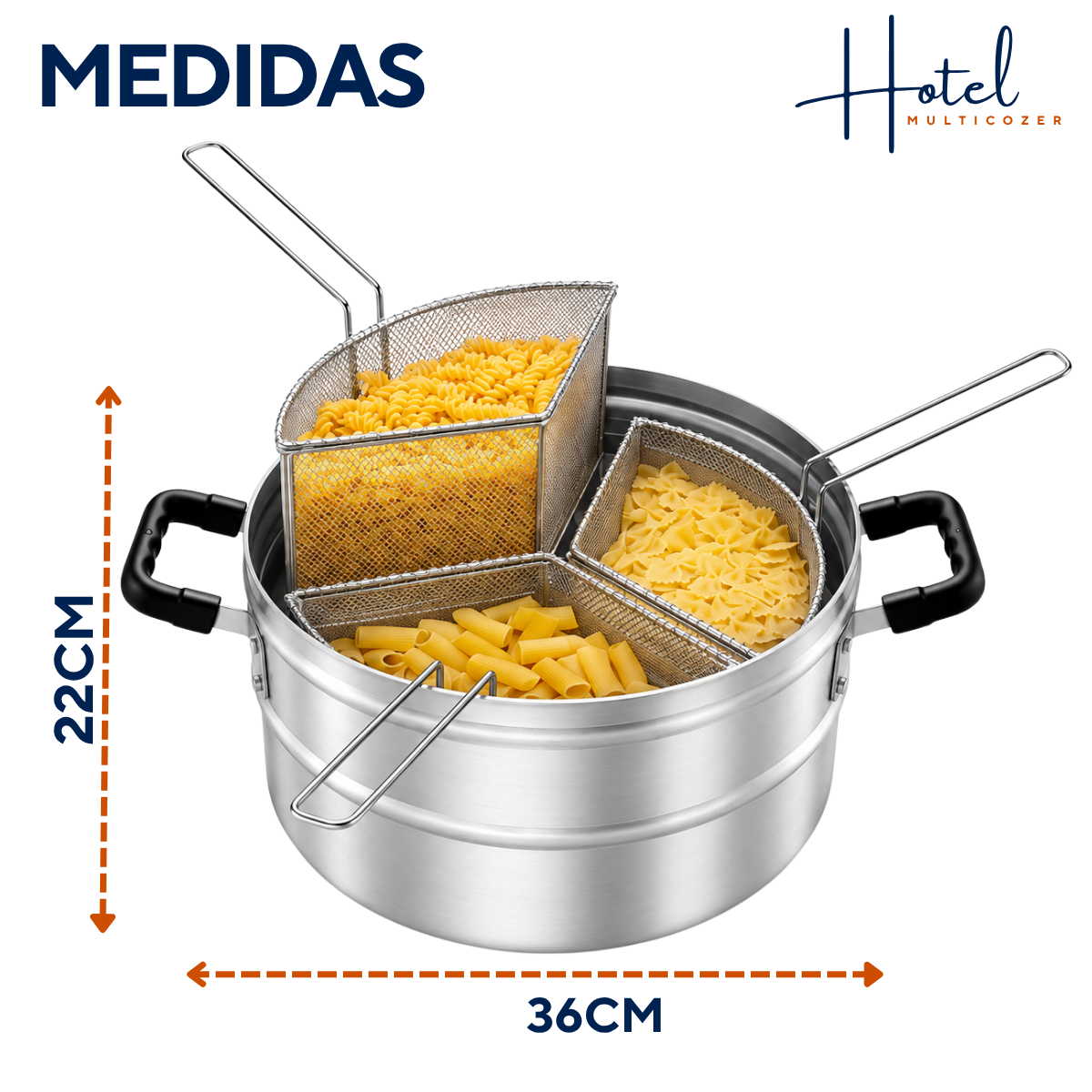 Multi Cozer Hotel N36 com 3 Cestos para Massa em Alumínio 20L