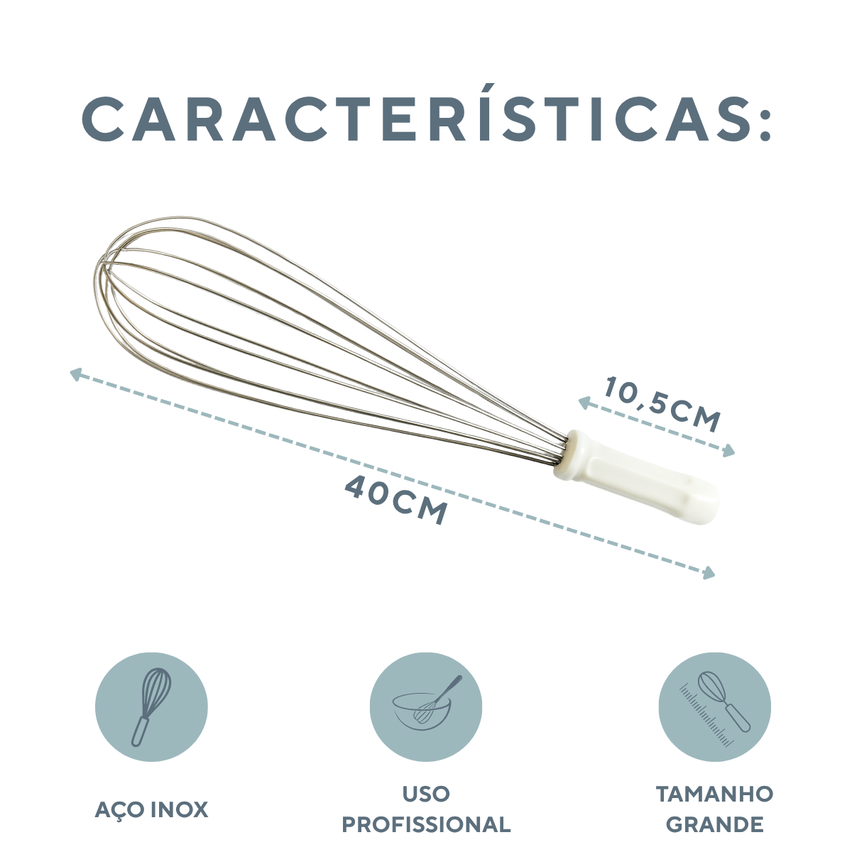 Batedor Fouet Aço Inox 40cm