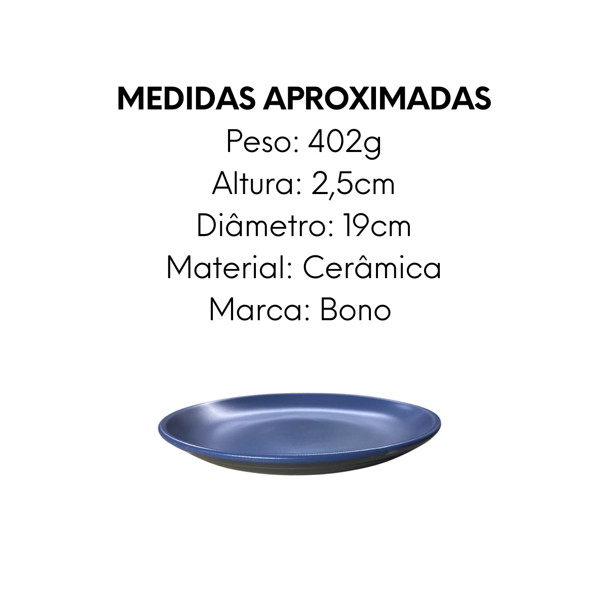 Prato Sobremesa Bono Ceramica 19cm Azul Bono