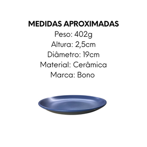 Prato Sobremesa Bono Ceramica 19cm Azul Bono