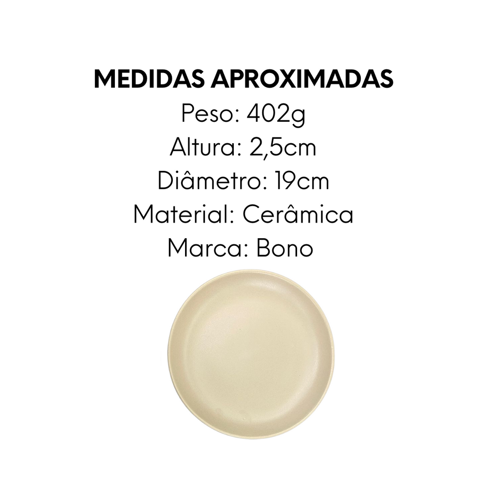 Prato Bono Bege Cerâmica Sobremesa 19cm Bono