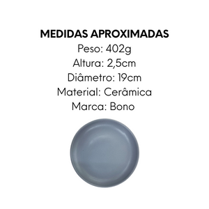 Prato Sobremesa Bono Cerâmica 19cm Cinza Bono
