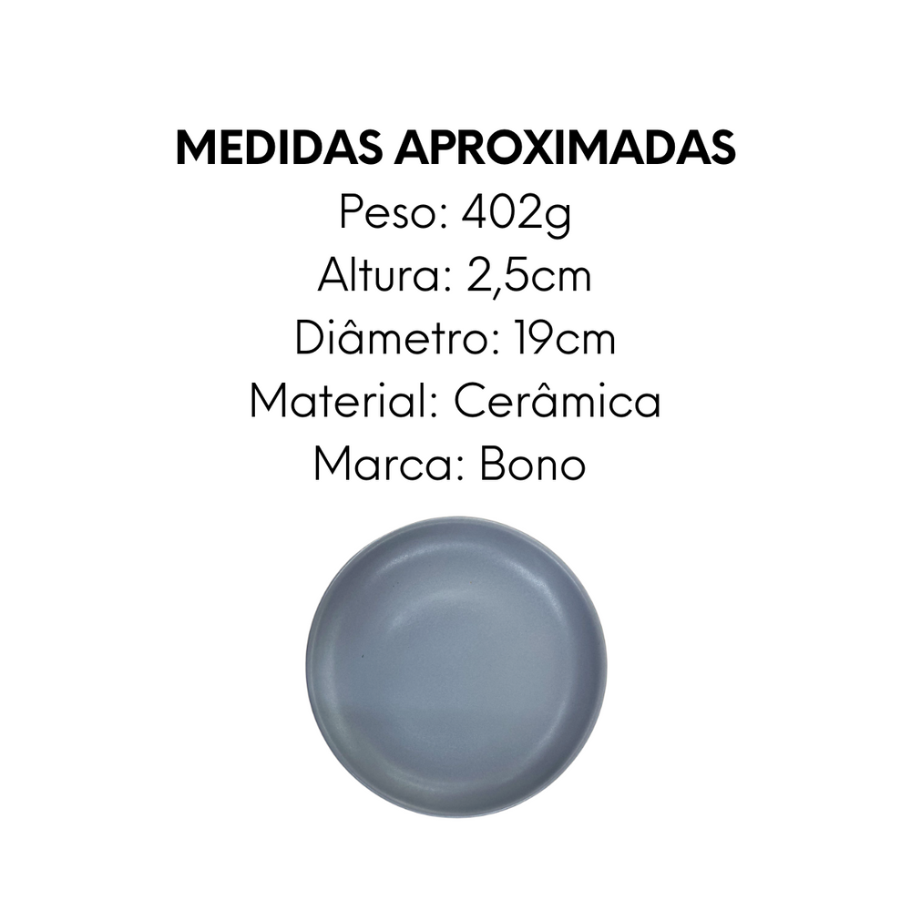 Prato Sobremesa Bono Cerâmica 19cm Cinza Bono