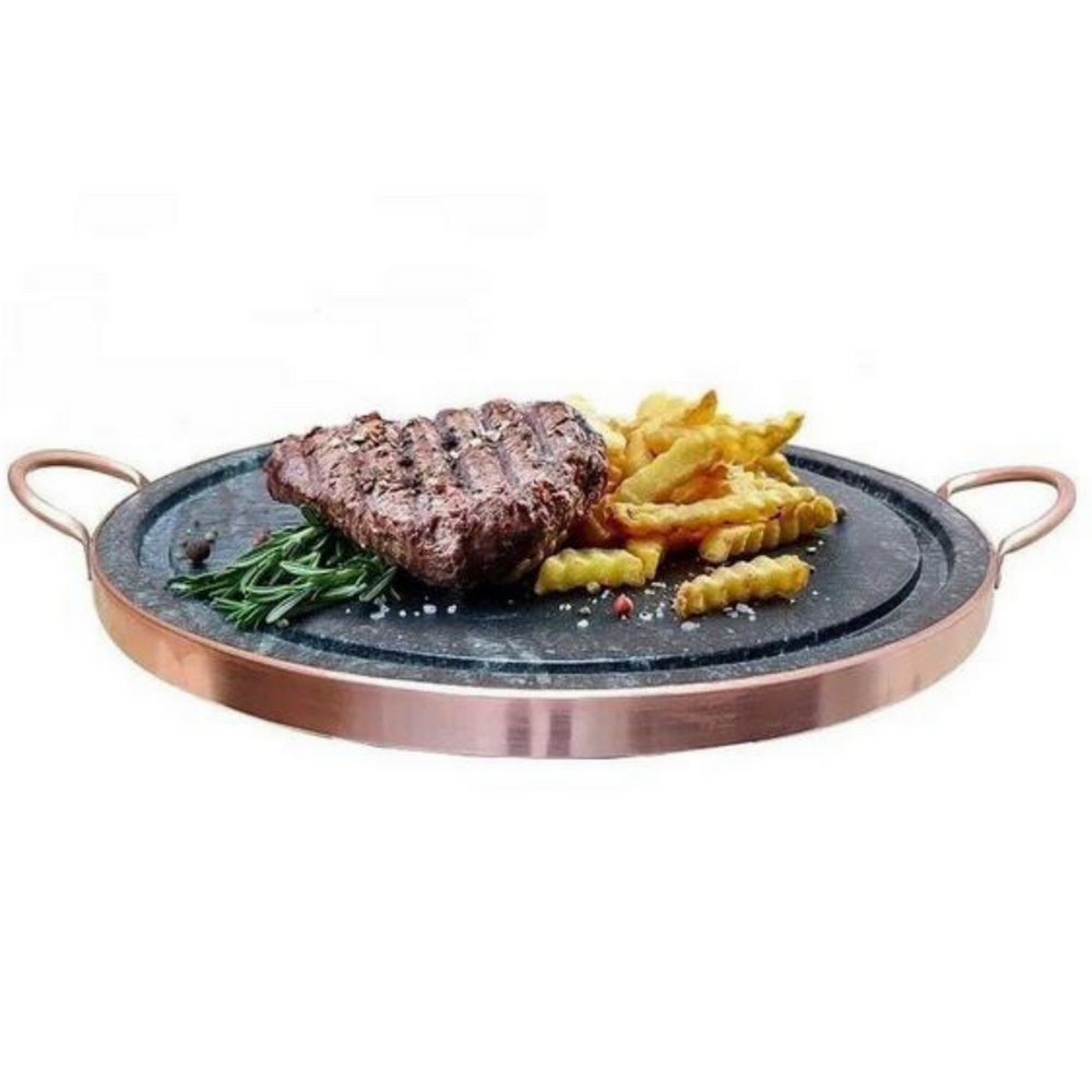 Grelha Pedra Sabão 33cm Com Alça Cobre Val Pedra Sabão