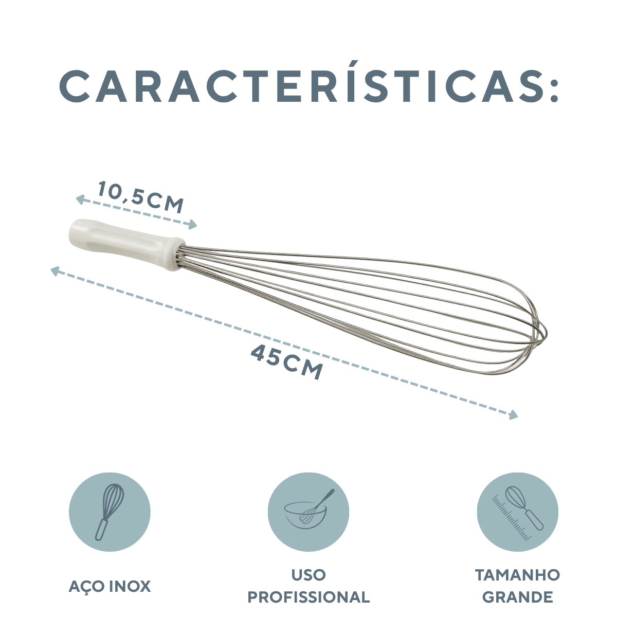 Batedor Fouet Aço Inox 45cm