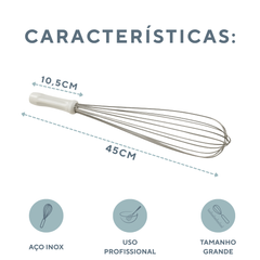Batedor Fouet Aço Inox 45cm