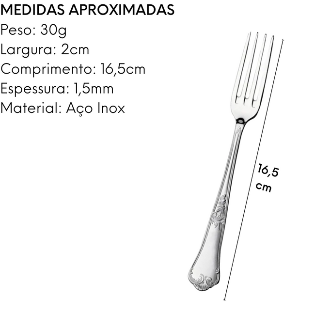 Garfo Sobremesa Classique Aço Inox Luxo Hercules Main Image
