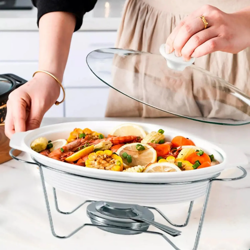 Rechaud Oval de Porcelana Com Queimador e Suporte 2,3L Dynasty