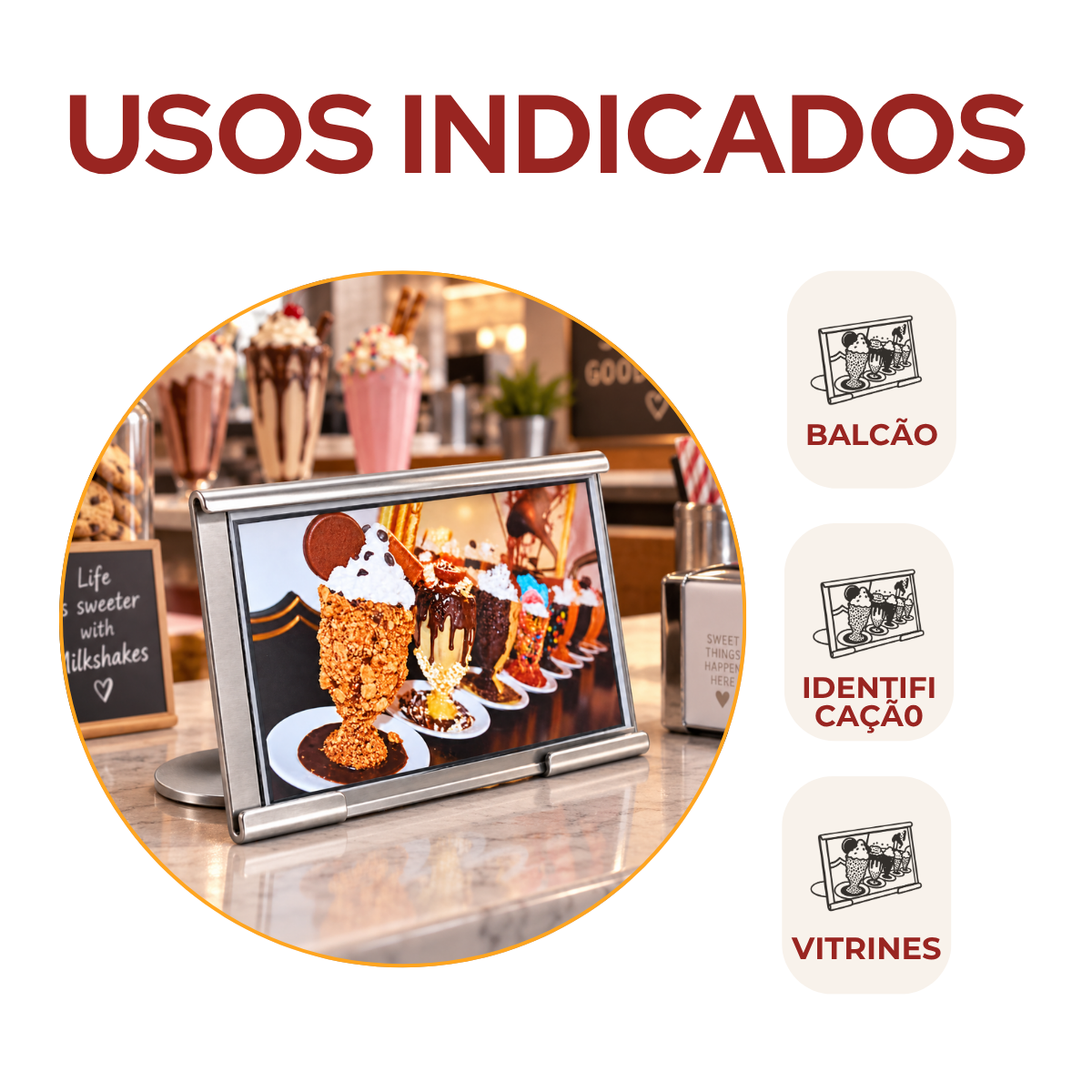 Display Mesa Identificação Aço Inox 8cm