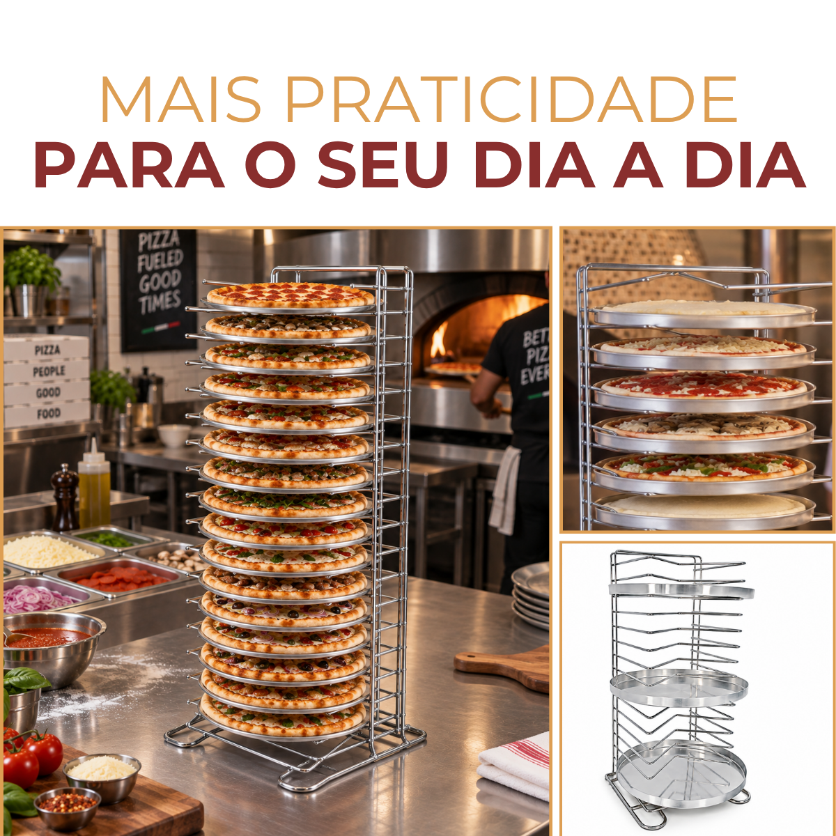 Suporte Cromado para 15 Formas de Pizza 64,5cm Profissional