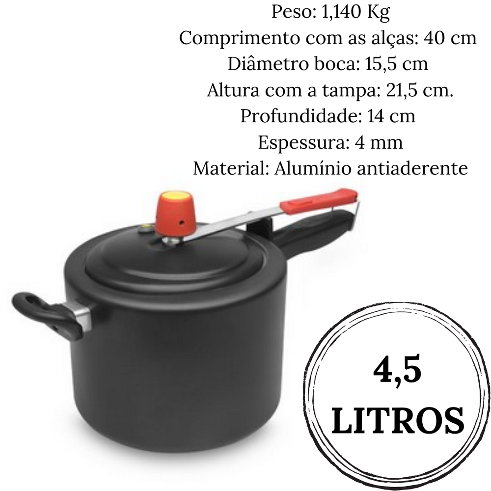 Panela de Pressão New Line Aluminio Antiaderente 4,5L Eirilar