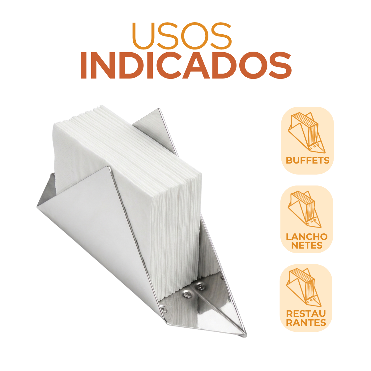 Porta Guardanapo Triangular em Aço Inox Alissan