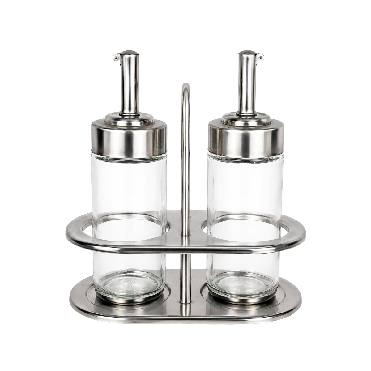 Kit 2 Galheteiro Vidro 100ml Com Suporte Inox Mesa