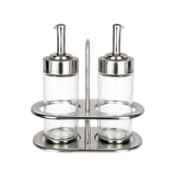 Kit 2 Galheteiro Vidro 100ml Com Suporte Inox Mesa