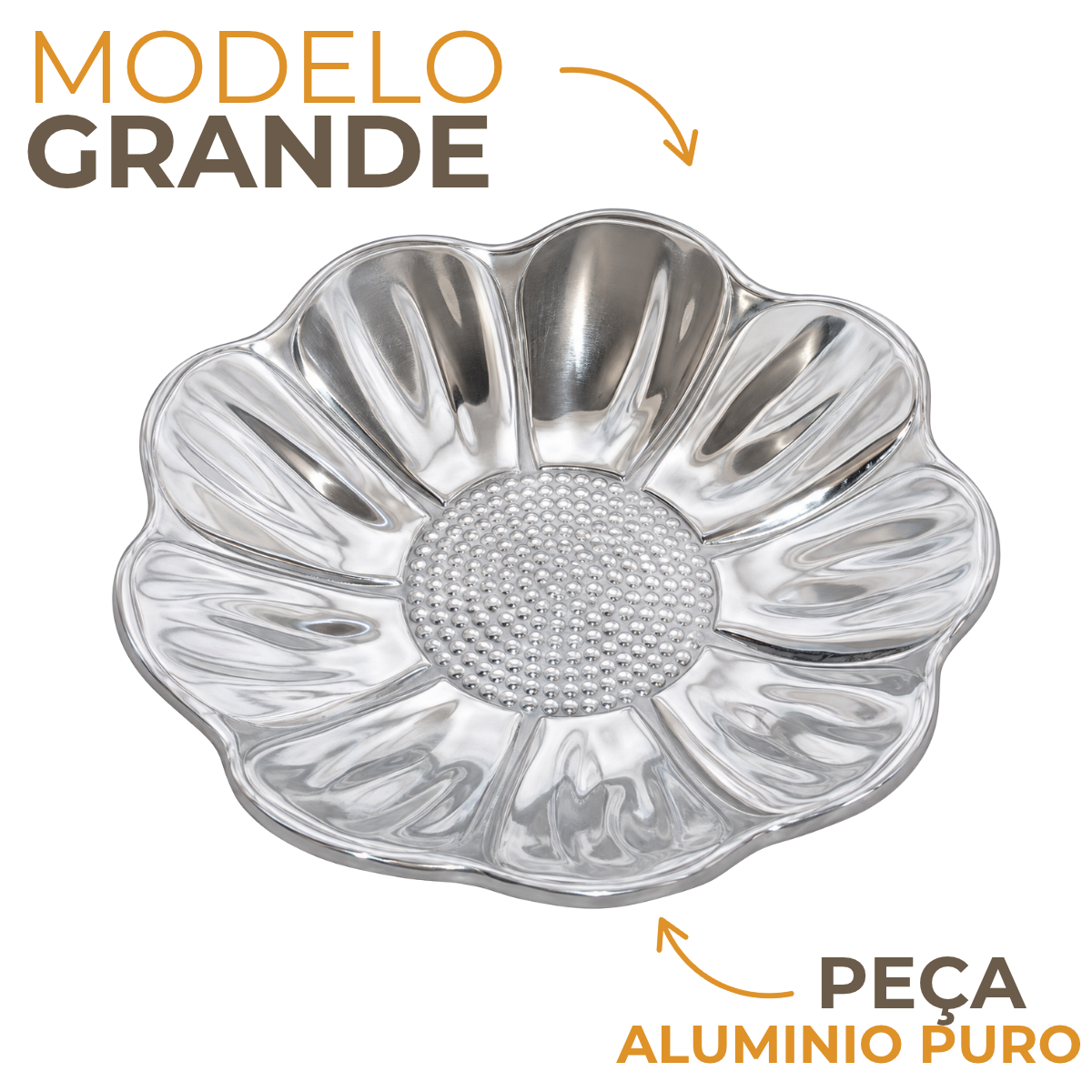 Centro de Mesa Flor Alumínio Polido 39cm