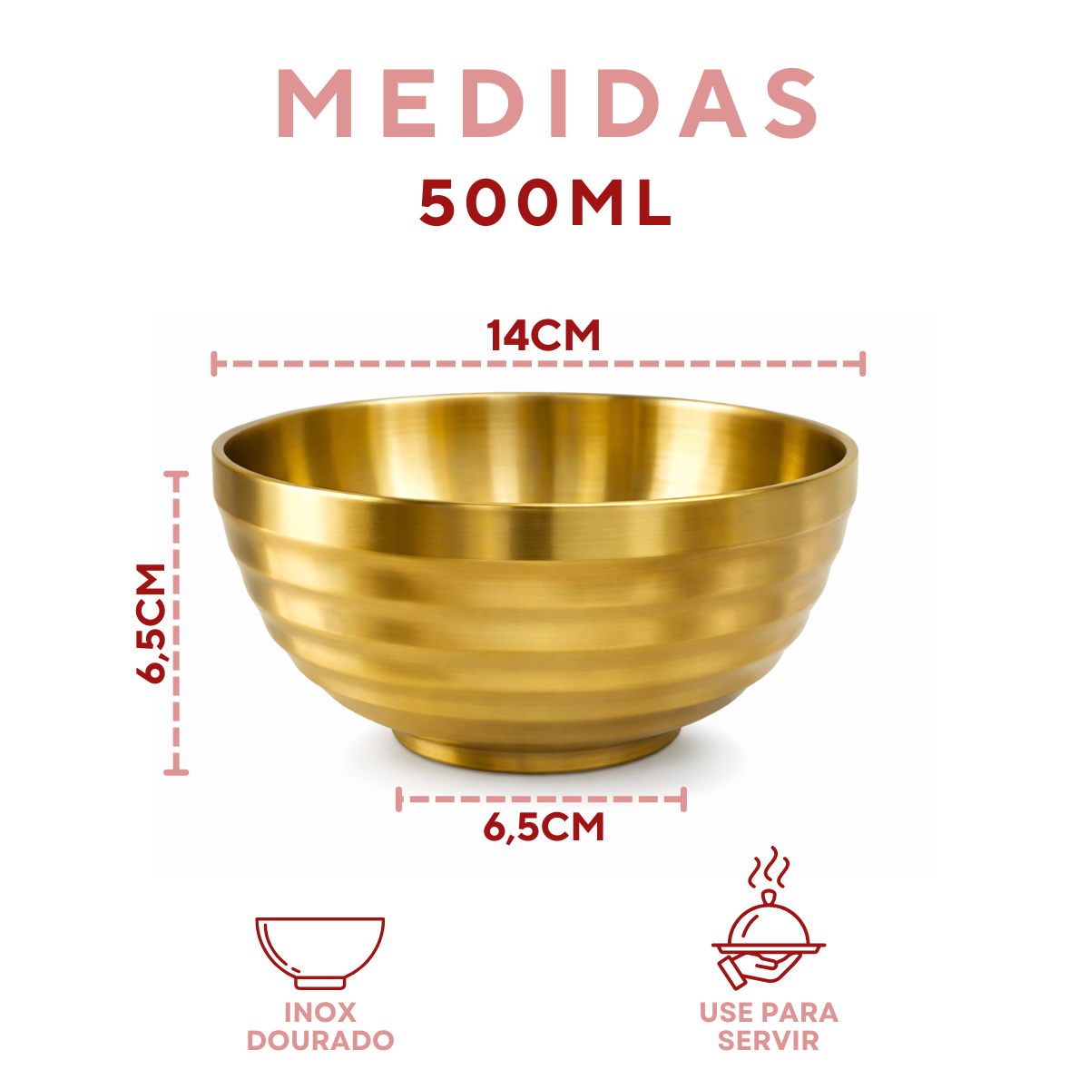Tigela Bowl Dourado Servir 500ml