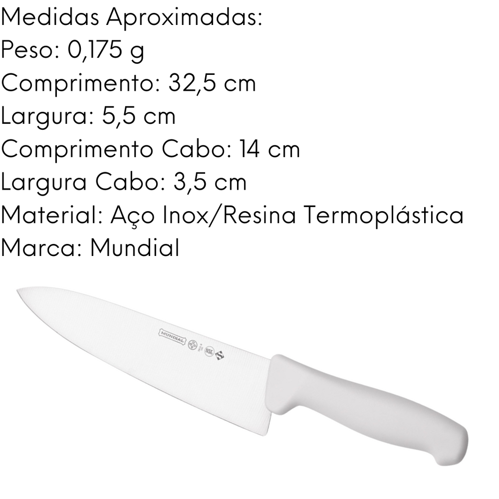 Faca de Cozinha Branca 8´´ Mundial Hercules