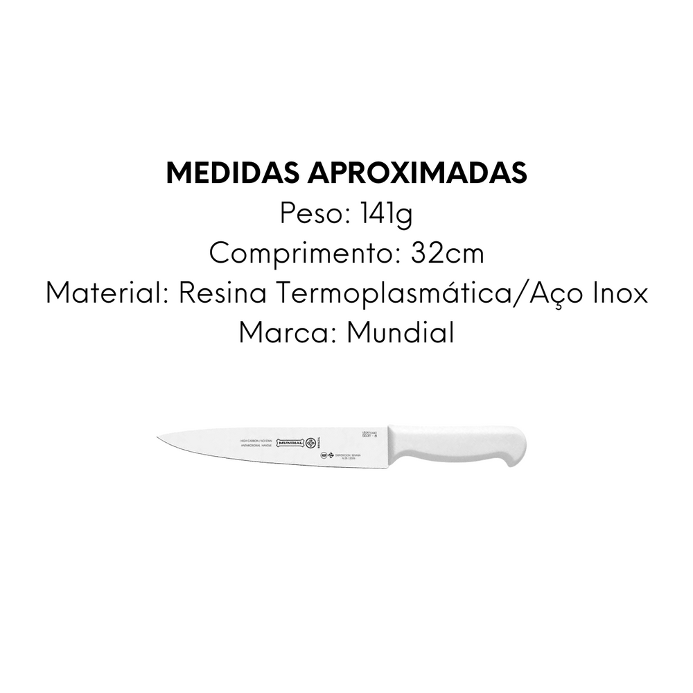 Faca Desossa Branca Mundial em Aço Inox Hercules