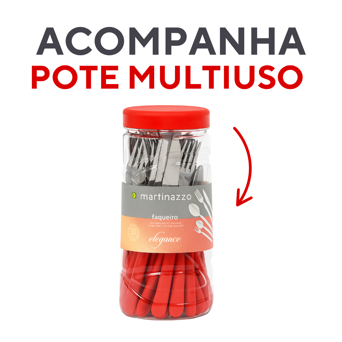 Faqueiro 30Peças Vermelho com Pote A Gourmet