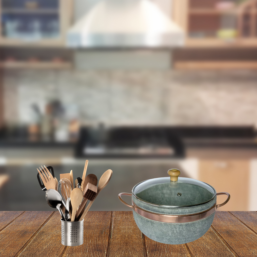 Panela Pedra Sabão Com Tampa de Vidro 1L Val Pedra Sabão