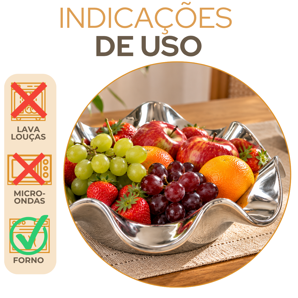 Centro de Mesa Fruteira Alumínio Polido 27cm Fregnani