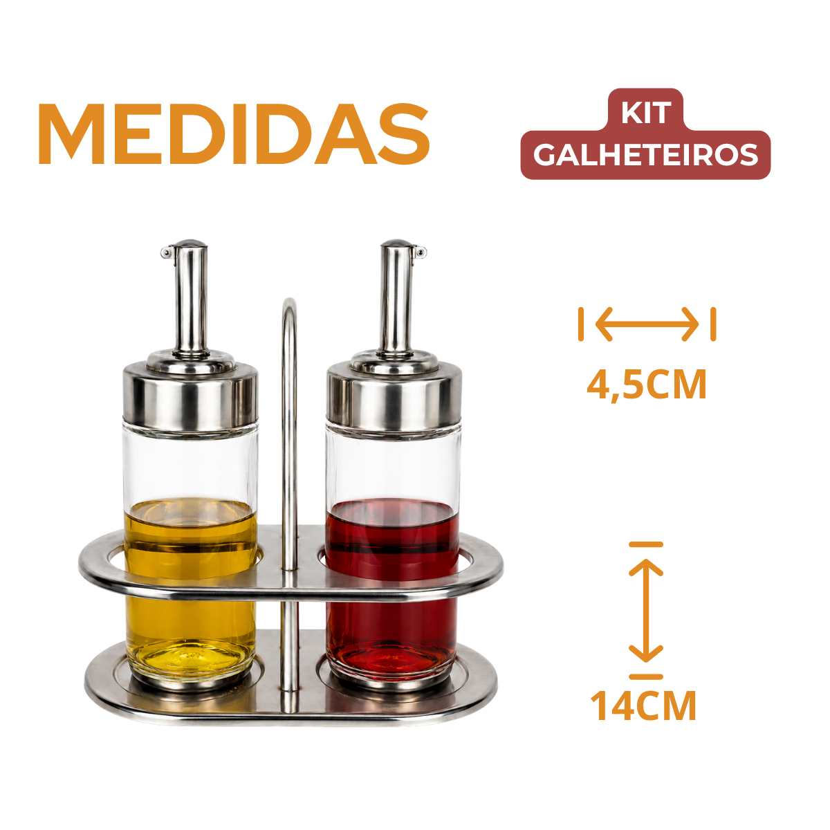 Kit 2 Galheteiro Vidro 100ml Com Suporte Inox Mesa