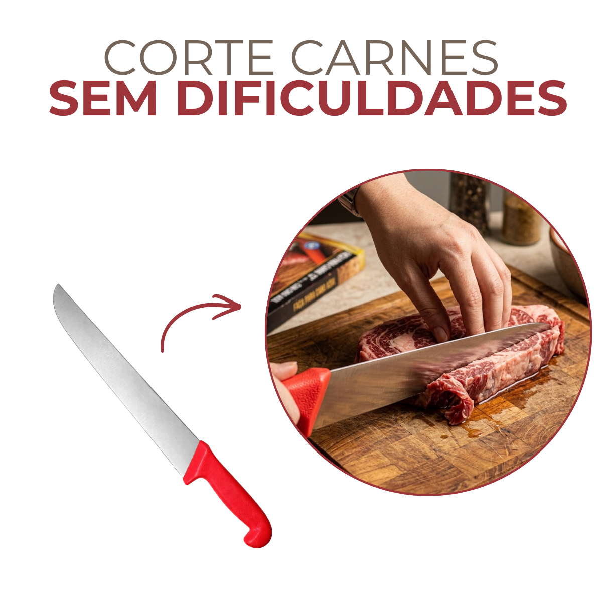 Faca Carne 12° Cabo Vermelho