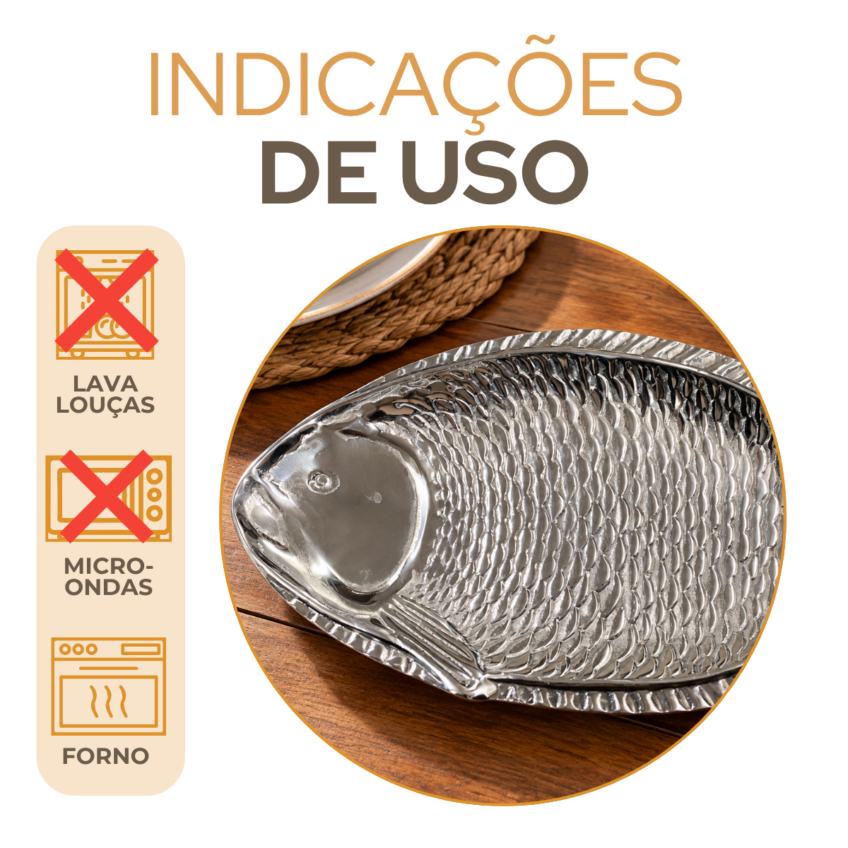 Travessa Servir Peixe Aluminio Puro 60cm