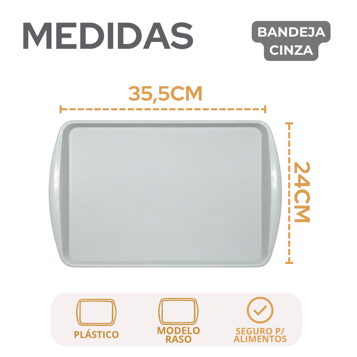 Bandeja Pequena Cinza 35cm Servir Plástico