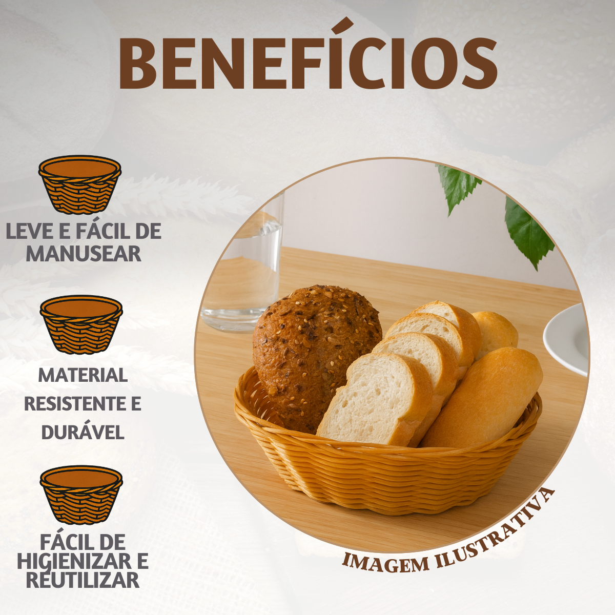 Cesto Oval Sintética Bege Polietileno