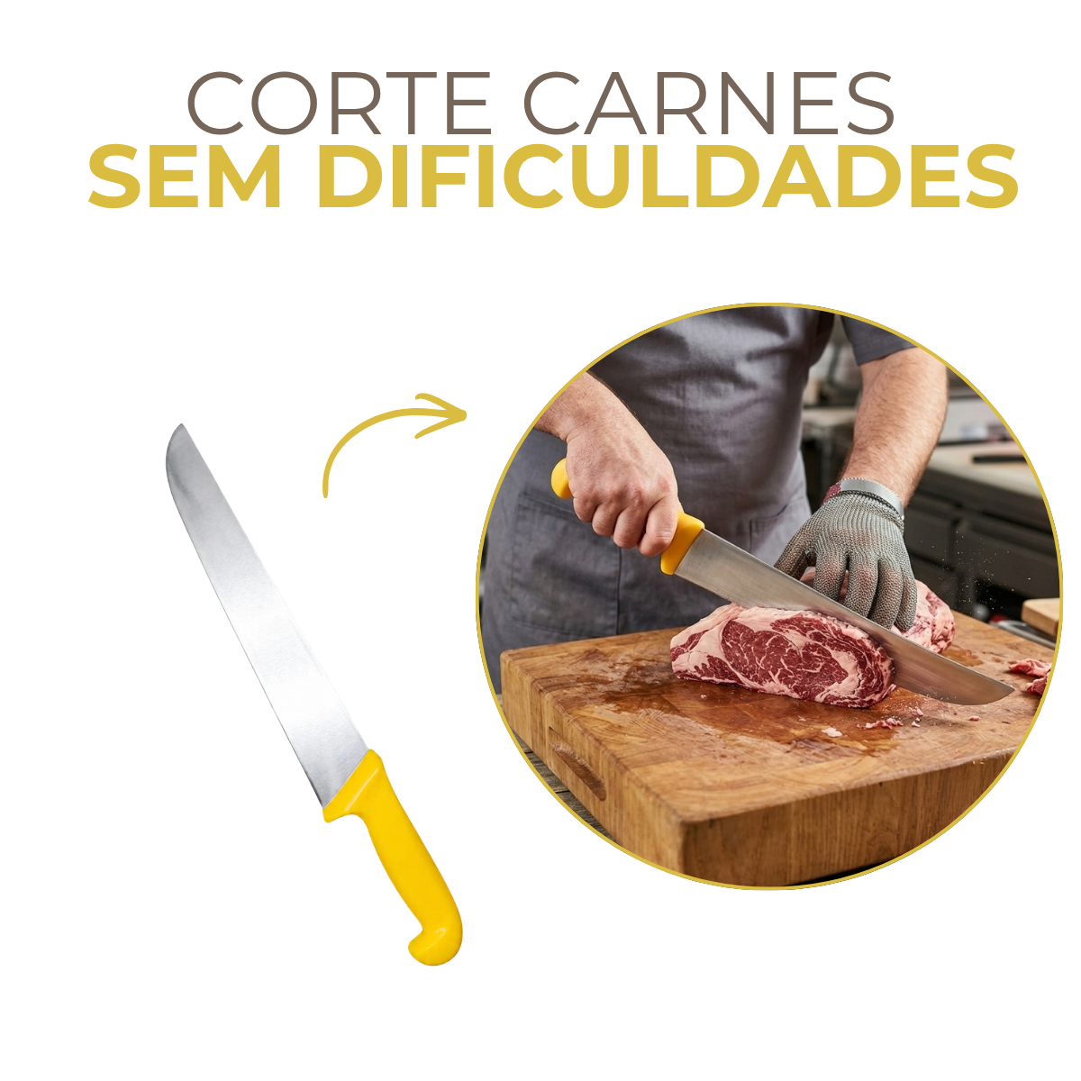 Faca Carne 12° Cabo Amarelo