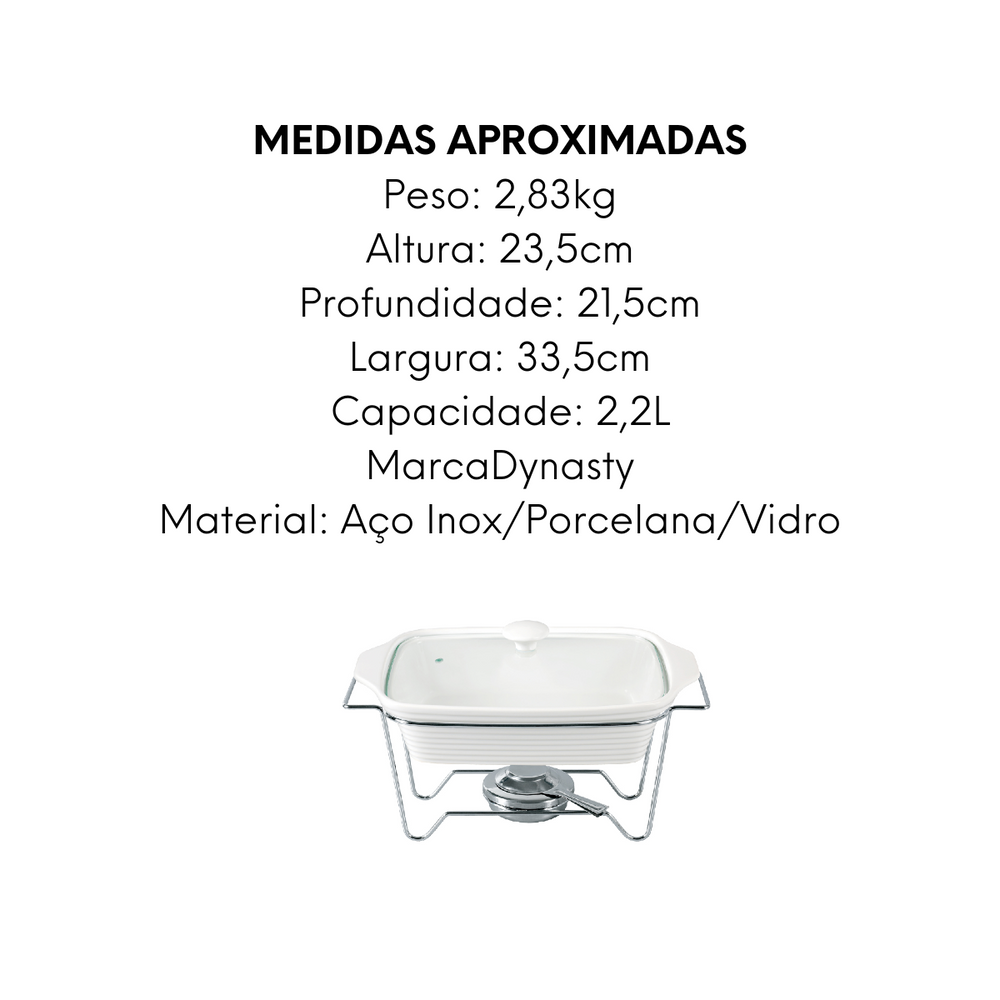 Rechaud de Porcelana Retangular Com Queimador 2,8L Dynasty