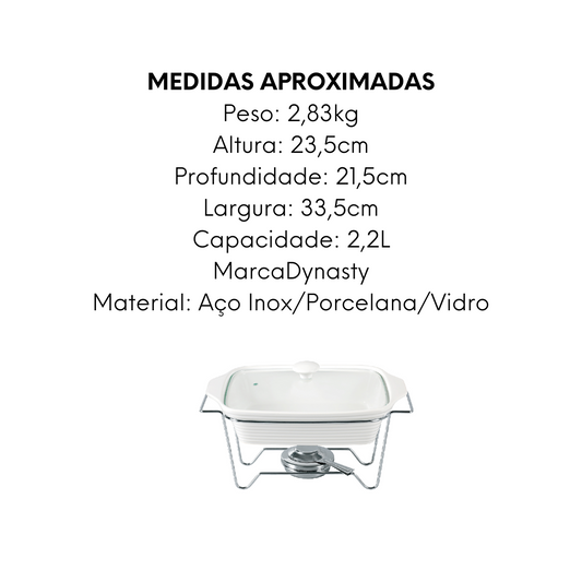 Rechaud de Porcelana Retangular Com Queimador 2,8L