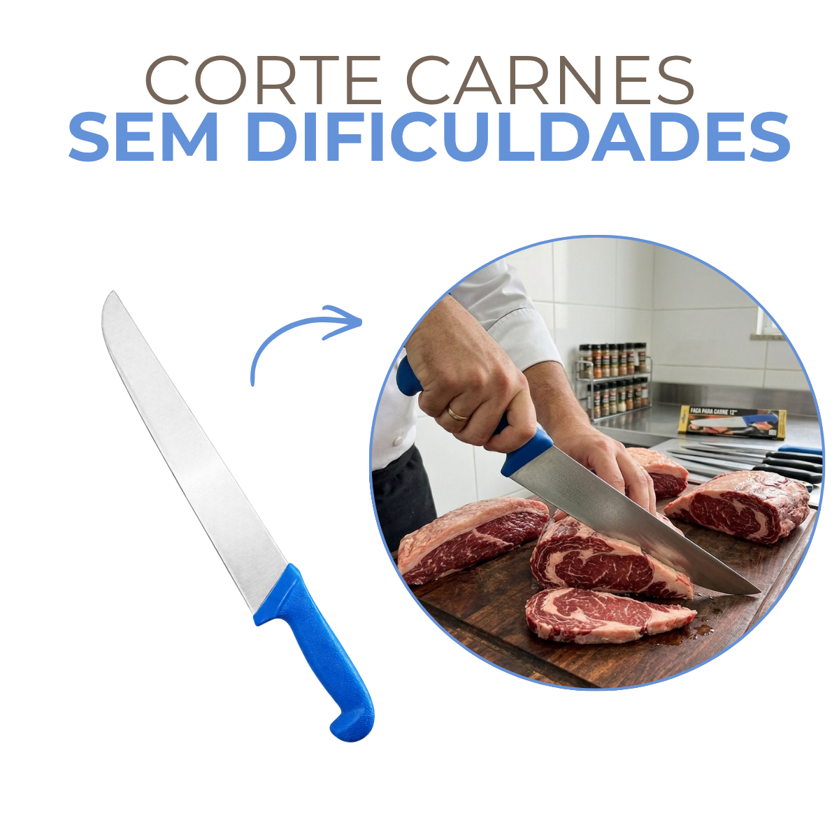 Faca Carne 12° Aço Inox Azul