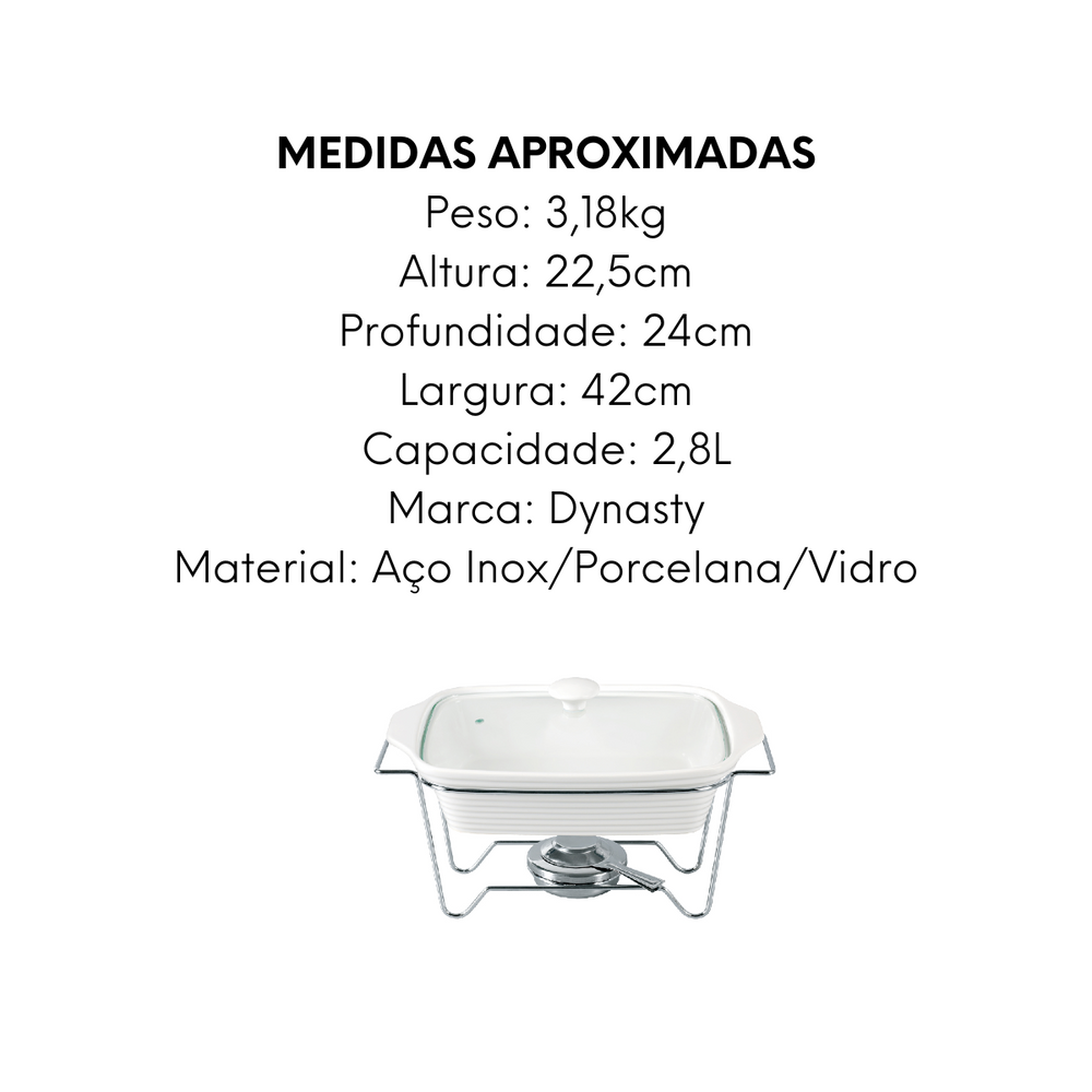 Rechaud Retangular de Porcelana Com Suporte 2,8L Dynasty