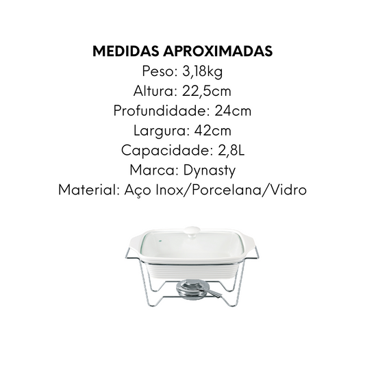 Rechaud Retangular de Porcelana Com Suporte 2,8L