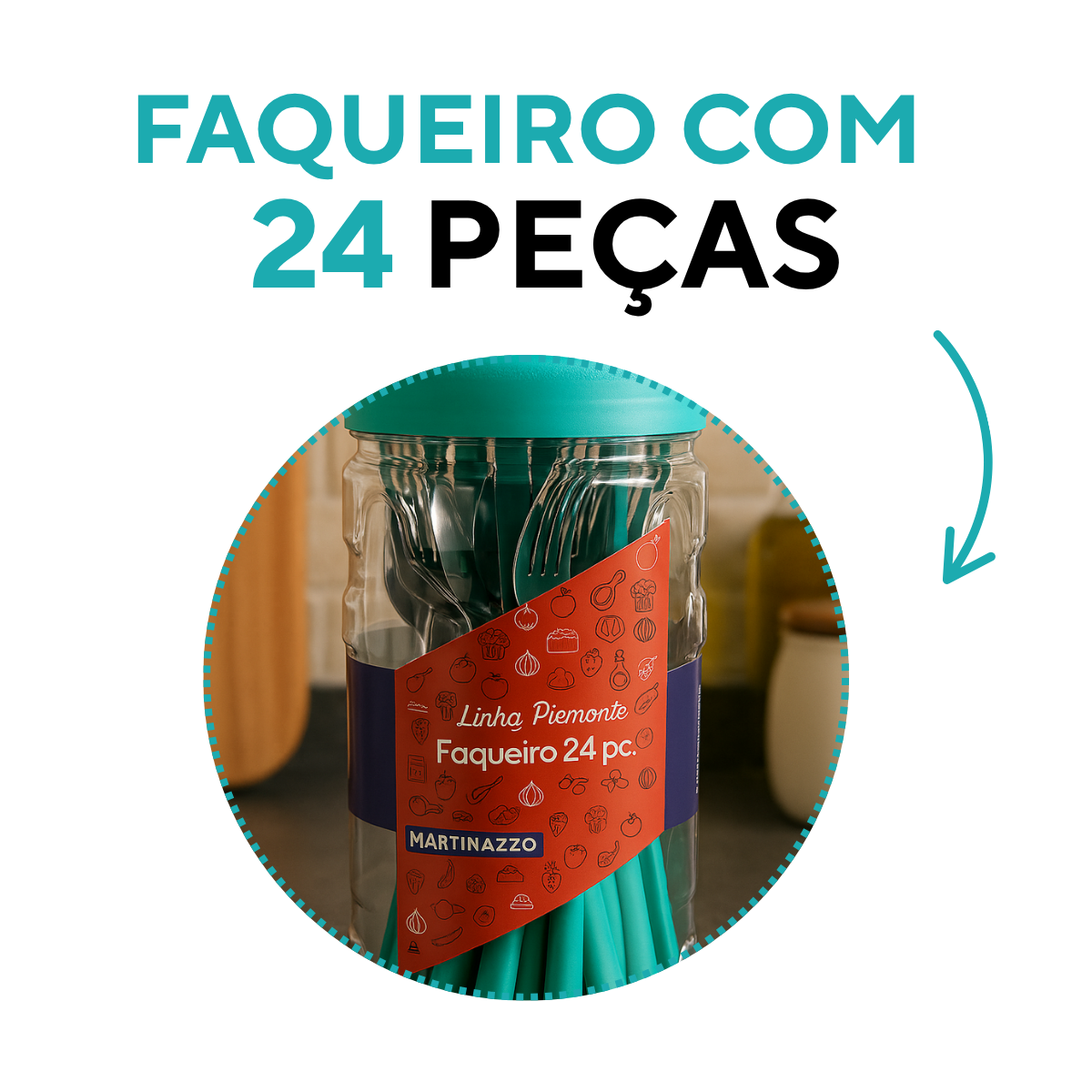 Faqueiro 24Peças Piemonte Verde Turquesa A Gourmet