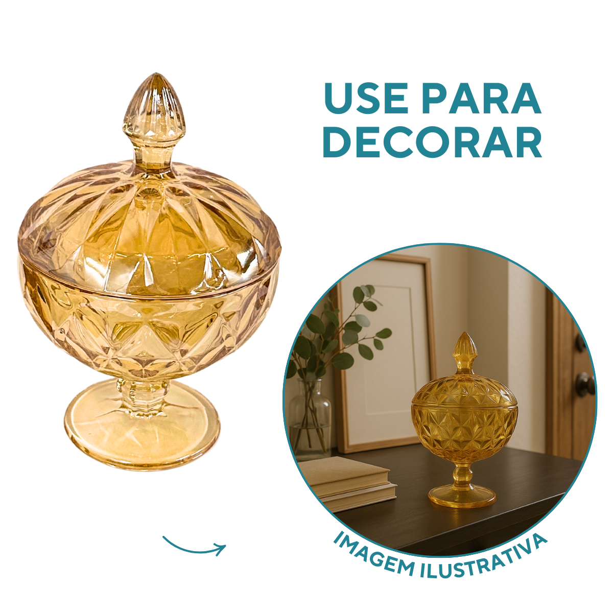 Potiche bomboniere ambar vidro diamond